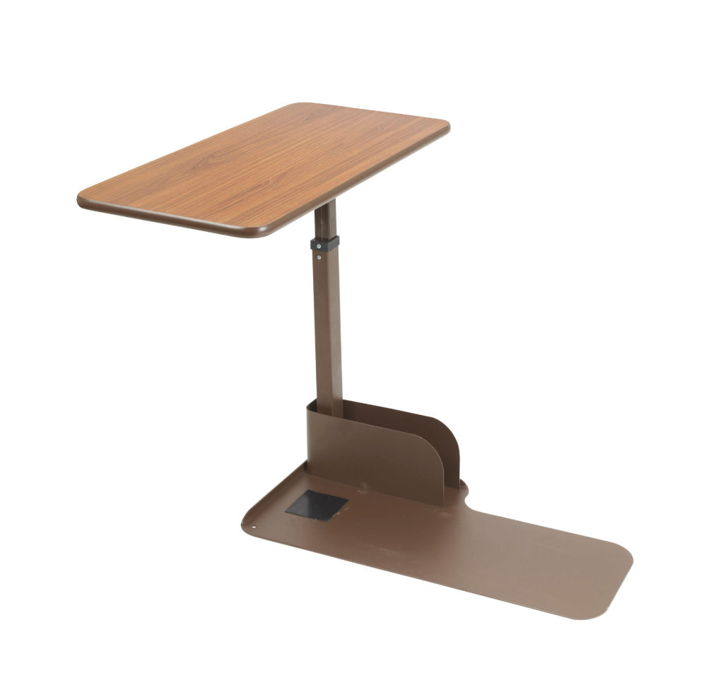 Wooden adjustable standing desk on a white background