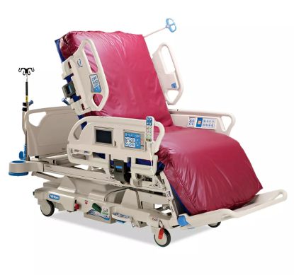 Hillrom P7500  Hospital bed with pink cover on a white background