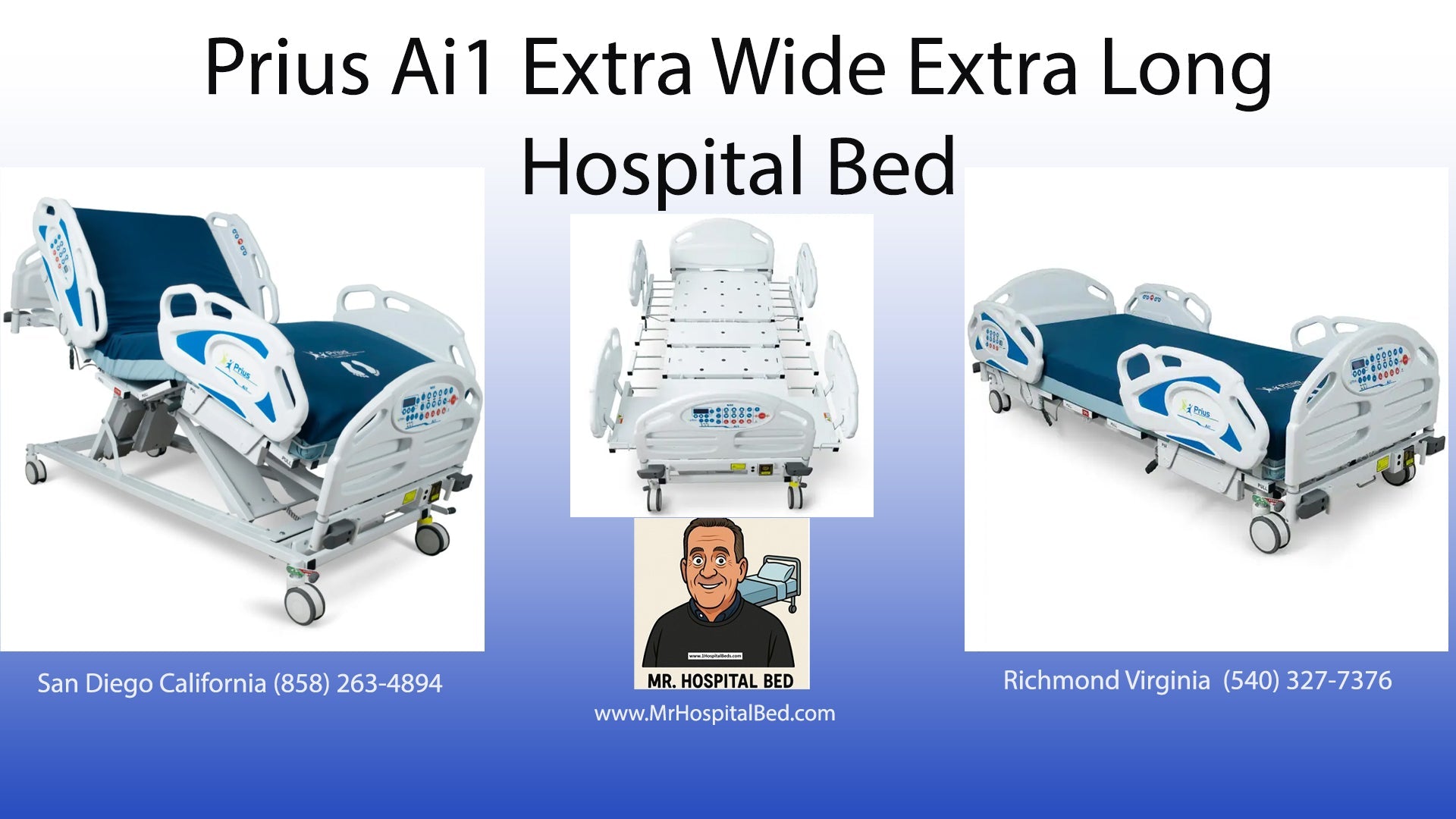 Prius Ai1 bariatric hospital bed with extra-wide, high-low adjustable features and a durable cover for patient comfort and care.
